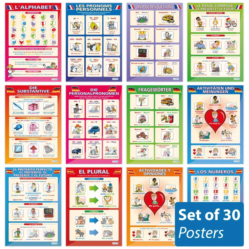 Daydream Education Modern Languages Classroom Posters - Set of 30 - Gloss Paper - LARGE FORMAT - 850mm x 594mm (A1) - Second Language Classroom Decoration