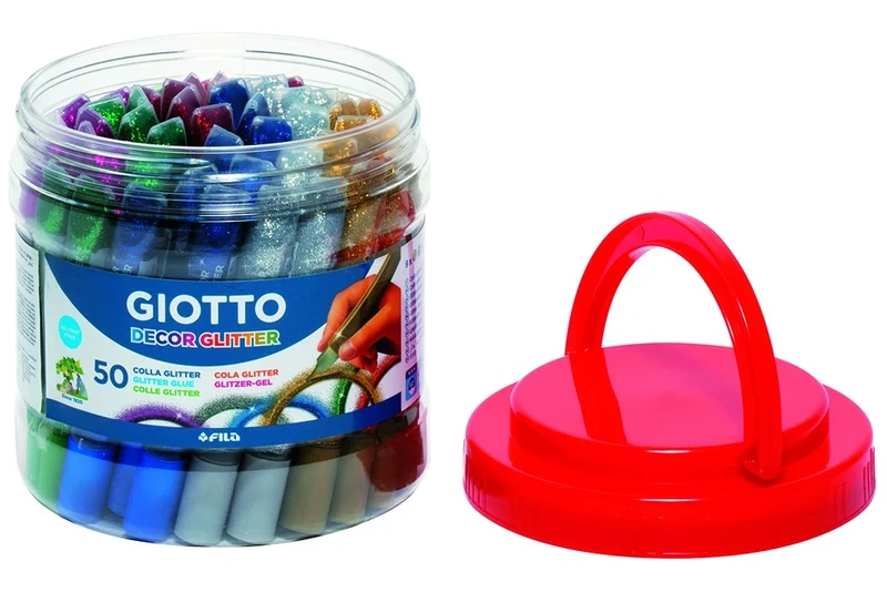 GIOTTO Decor Glitter Glue Pens, 50 Pieces, Assorted Colours, Schoolpack, For Children and Primary Schools