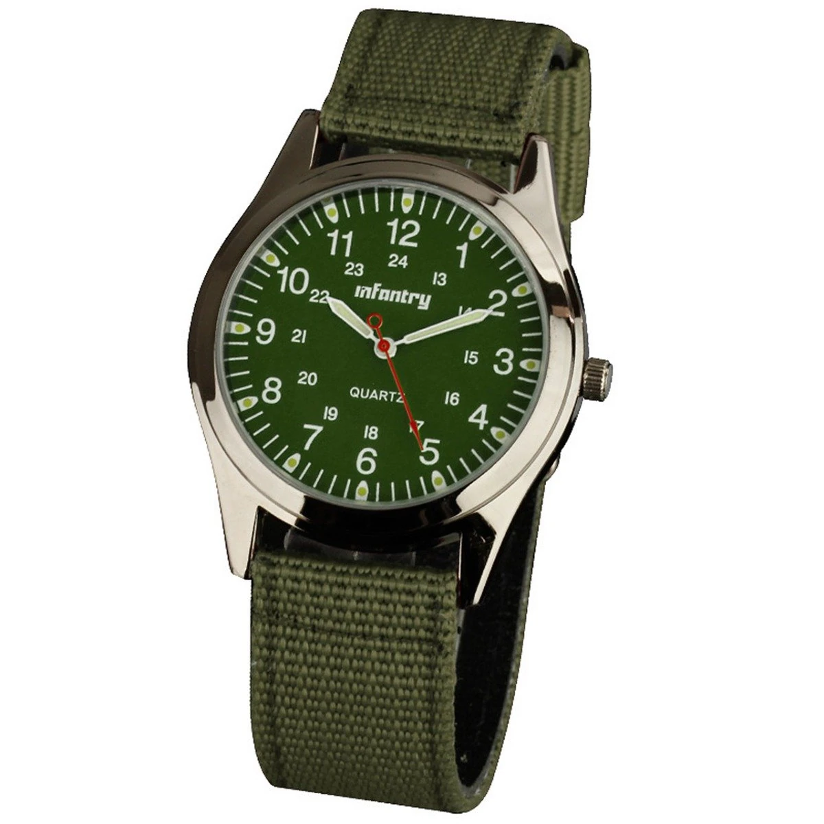Infantry Mens Analogue Quartz Watches for Men Military Army Tactical Field Wrist Watch 12/24 Hour Work Casual Outdoor Sport Wristwatch with Green Nylon Strap
