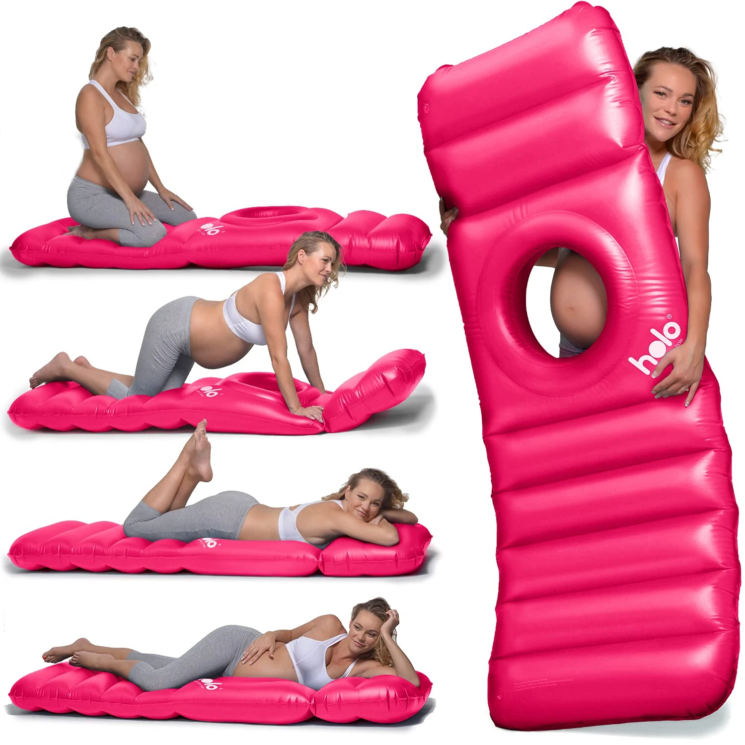 HOLO The Original Inflatable Pregnancy Pillow with a Hole for Your Tummy. Use on Land and Water, for PGP/SPD Relief, Yoga, Sleep, Massage and Relaxation on Your Belly - Babymoon Essential (Pink)