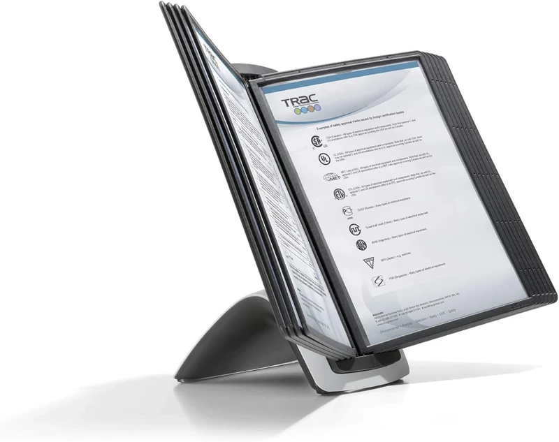 Durable SHERPA STYLE Display Panel Desk Unit | 10 Panels in Black | Ideal for Storing and Display ing A4 Documents