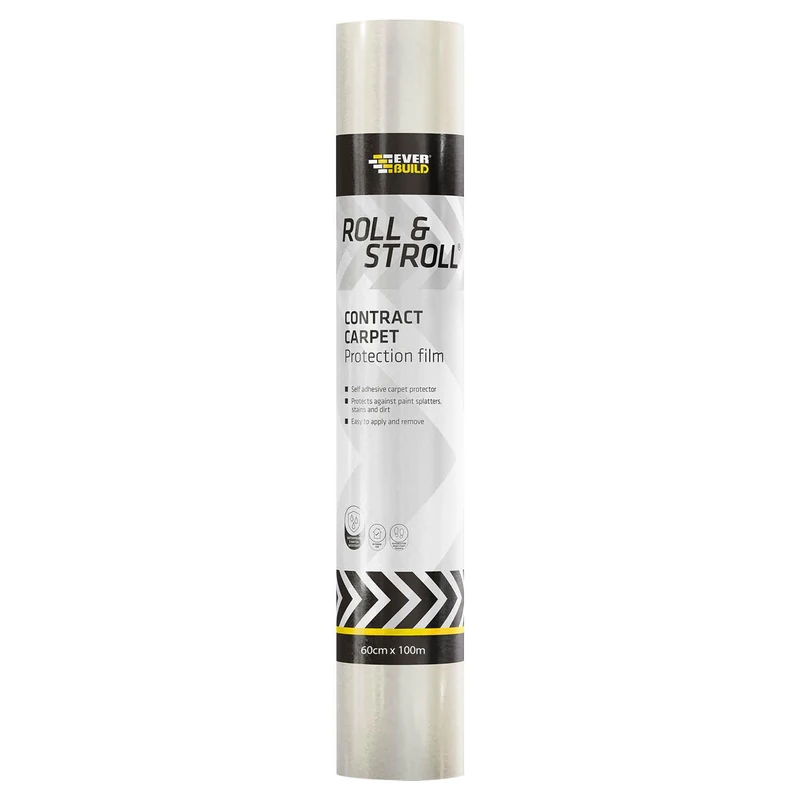 Everbuild Roll and Stroll Contract Carpet Protector – Self-Adhesive – Easy To Roll – Totally Waterproof – Clear – 600mm x 100m - Image 1