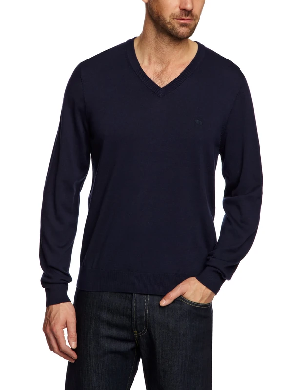 Brooks Brothers Men's Supima V-Neck Long Sleeve Jumper, Blue (Navy), Small - Image 1