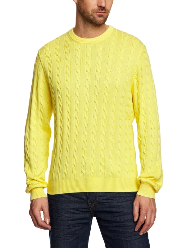 Brooks Brothers Long Sleeve Cable Crew Neck Pullover Men's Jumper Yellow Large