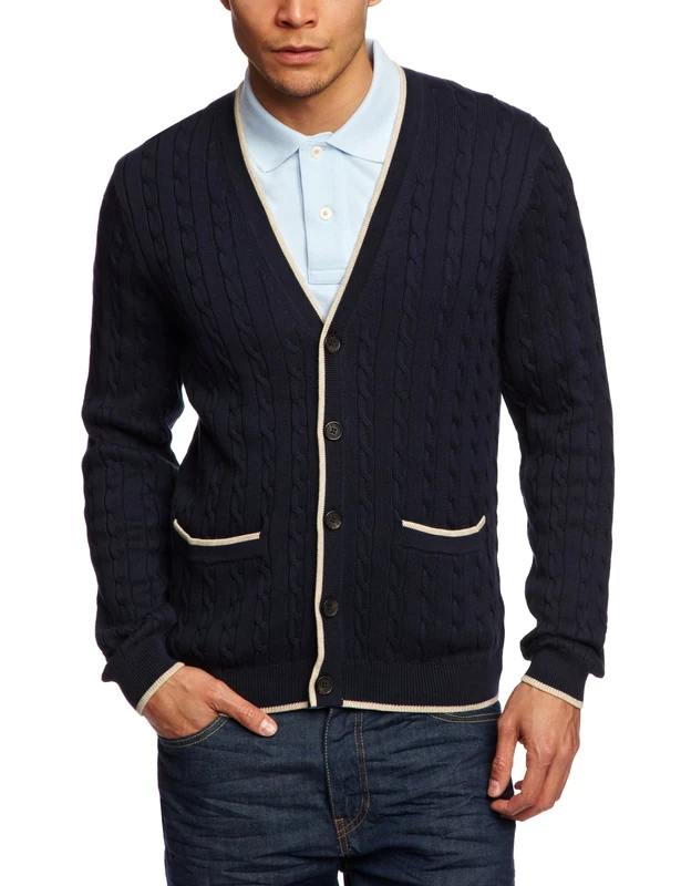 Brooks Brothers Long Sleeve Supimas Cable V Neck Men's Jumper Navy Large