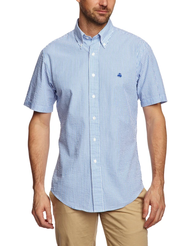 Brooks Brothers Seersucker Stripe Slim Men's Shirt Blue Large