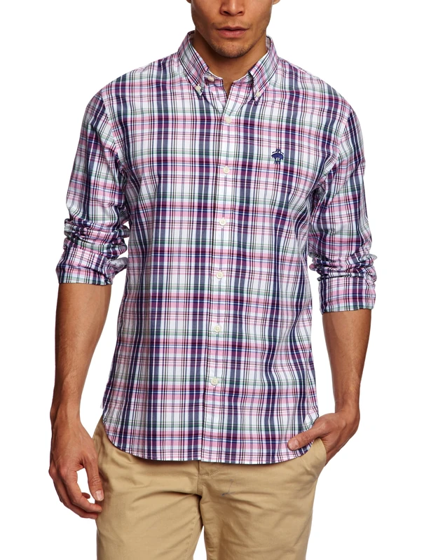 Brooks Brothers Plaid Madras Men's Shirt Pink with Navy Medium