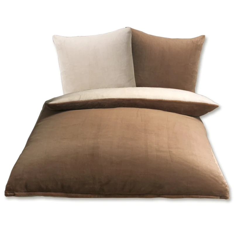 Gözze - Reversible Bed Linen Set, Cashmere Feel, Duvet Cover: 135 x 200 cm, Pillowcase: 80 x 80 cm, Microfibre - Taupe/Wool White