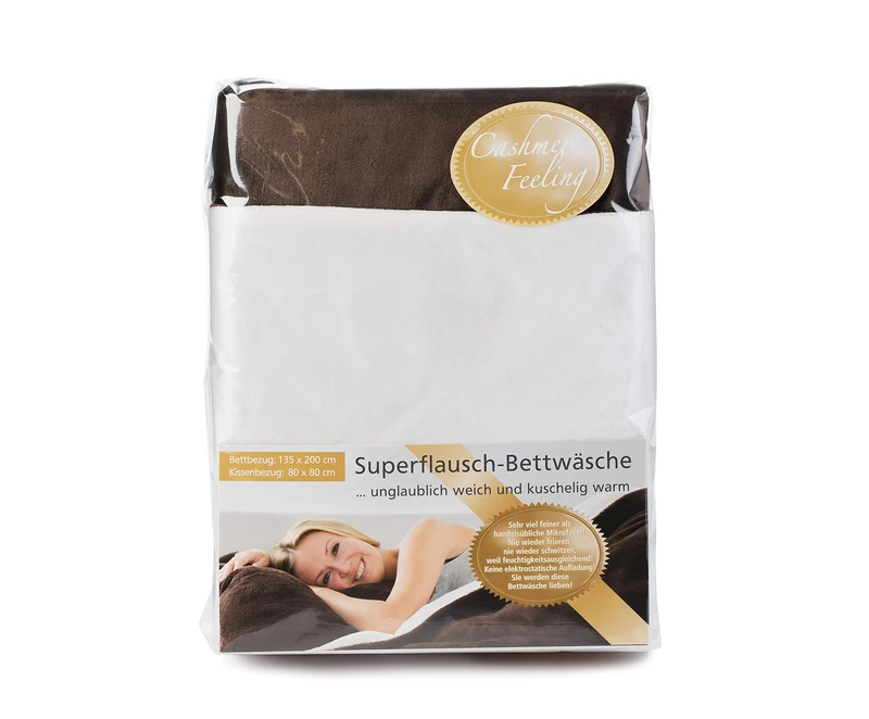 Gözze - Reversible Bed Linen Set, Cashmere Feel, Duvet Cover: 135 x 200 cm, Pillowcase: 80 x 80 cm, Microfibre - Chocolate/Wool White - Image 1
