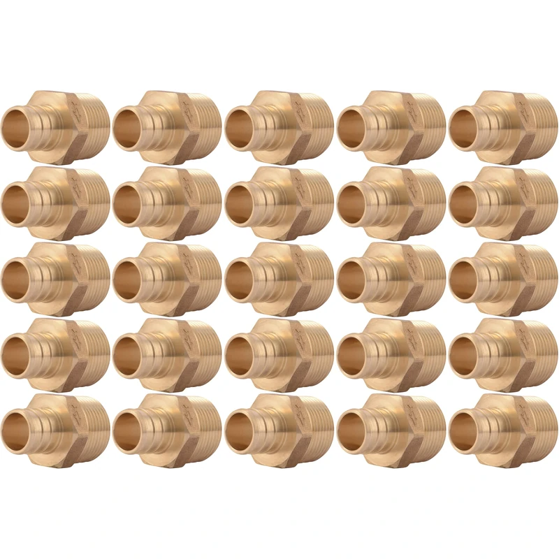 SharkBite 3/4 Inch Crimp MNPT Male Adapter, Pack of 25, Brass Plumbing Fitting, PEX Pipe, Copper, UC134LF