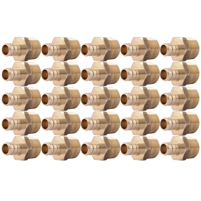 SharkBite 1/2 Inch Crimp MNPT Male Adapter, Pack of 25, Brass Plumbing Fitting, PEX Pipe, Copper, UC120LF