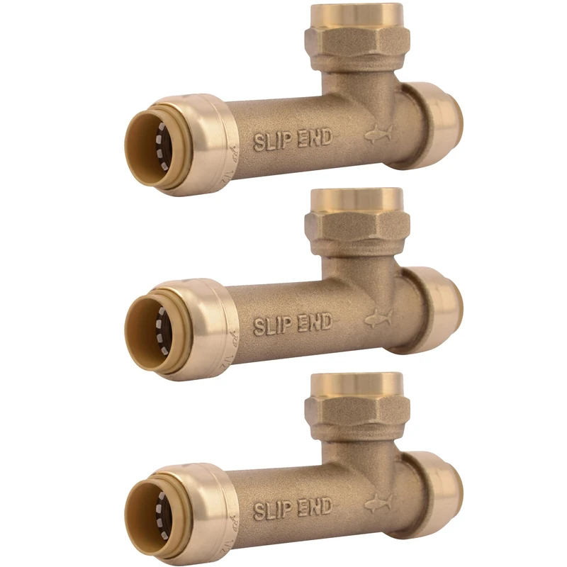 Sharkbite 1/2 inch FNPT Slip Adapter, Pack of 3, Push to Connect Brass Plumbing Fitting, Copper, CPVC, U3482LF
