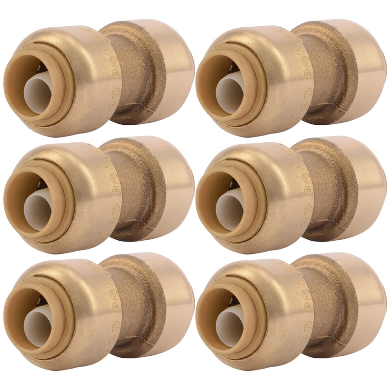 SharkBite 3/8 inch Coupling, Pack of 6, Push to Connect Brass Plumbing Fitting, PEX Pipe, Copper, CPVC, PE-RT, HDPE, U006LF