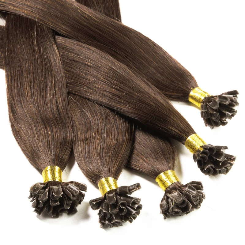 Hair2Heart 200 x 0.5g pre-bonded U-tip strands - 24 ", colour #4 darkbrown, straight
