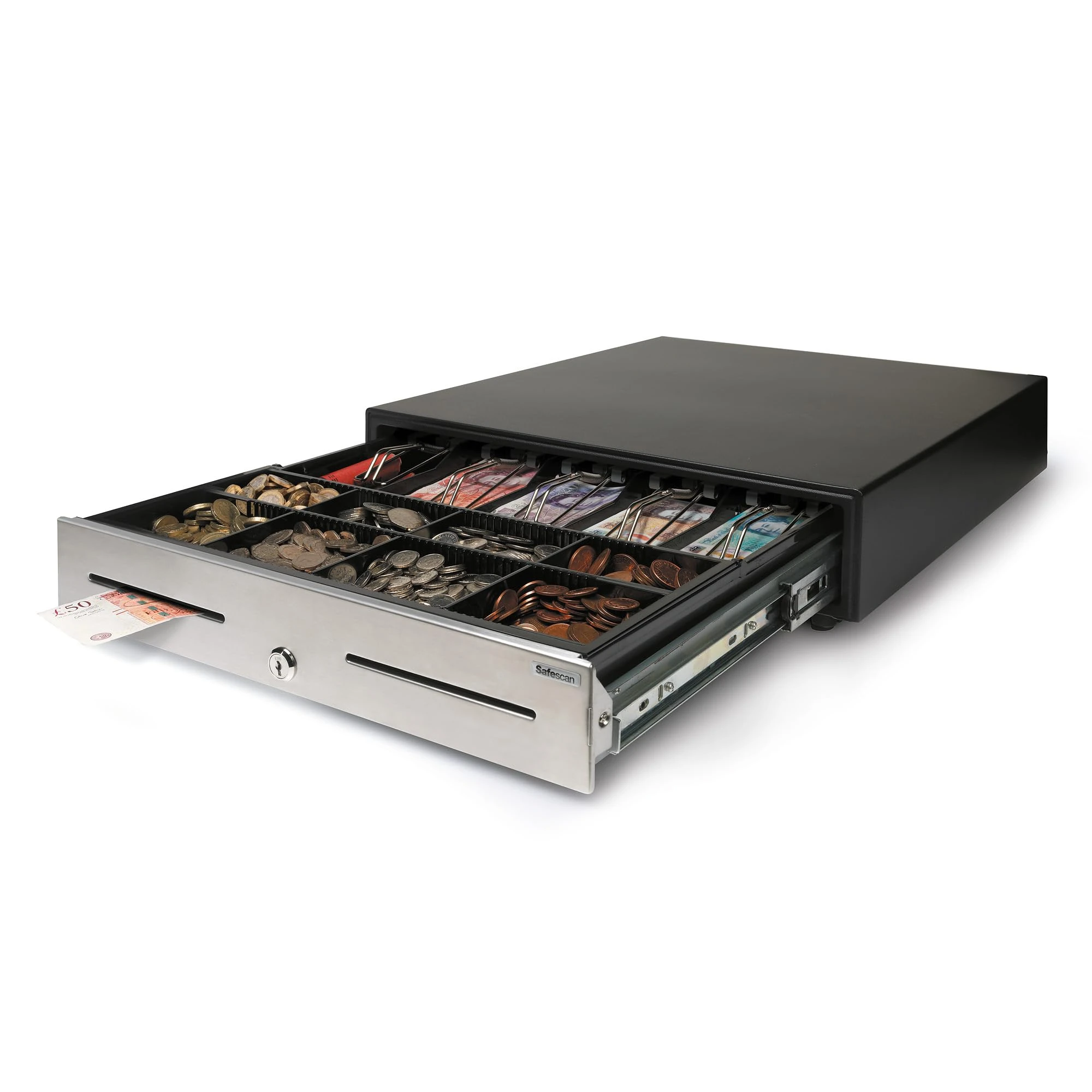 Safescan HD-4646S Heavy-Duty Cash Drawer that Safely Stores Your Cash - Till Drawer with 5 Note and 8 Coin Slots - Cash Till with RJ-12 Connection - Robust Cash Register Drawer of 46 X 46.5 X 11.5 cm