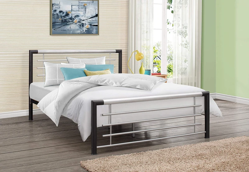 Birlea Faro Bed - Metal, Black and Silver, Double