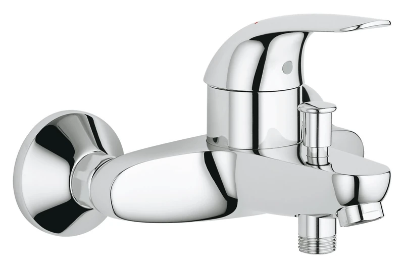 GROHE Euroeco - Wall Mounted Bath Mixer Tap - Metal Lever - 46 mm Ceramic Cartridge - Water Saving - Automatic Diverter: Bath/Shower - Integrated Non-Return Valve - Chrome - 32743000