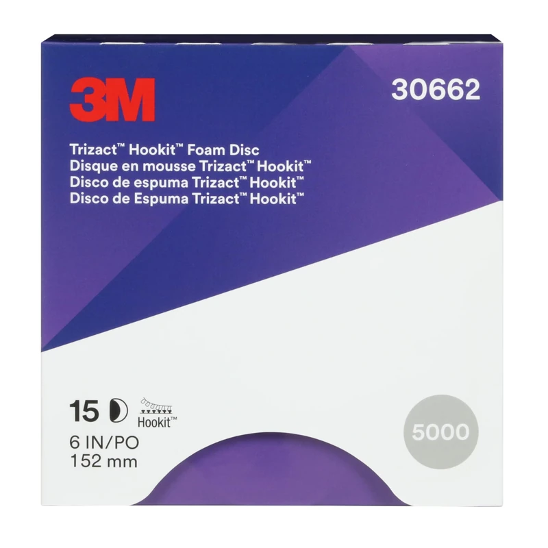 Trizact 3M Hookit Foam Disc, 30662, 6 in, P5000, 15 discs per carton, Blue