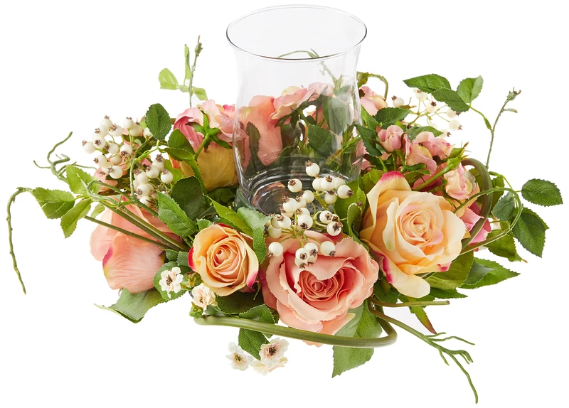 Nearly Natural 4685-AP Mini Rose Candelabrum Silk Flower Arrangement,Assorted Pastel