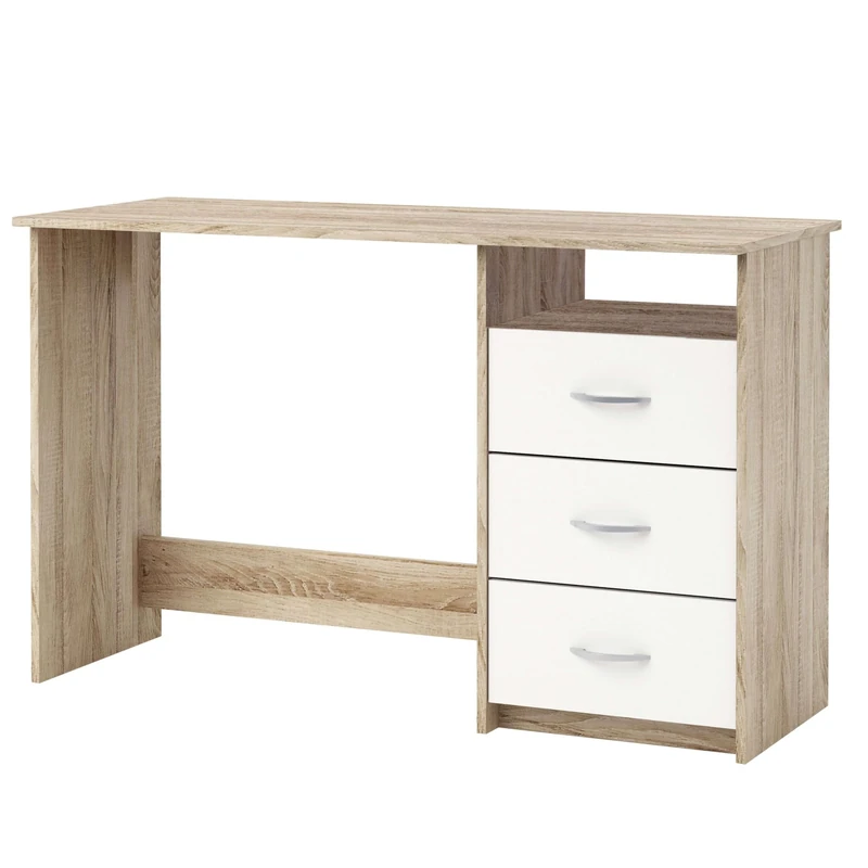 Demeyere 1-Nook 3-Drawer Desk, Sonoma Oak/Pearl White, 76,5x123x50,1 cm