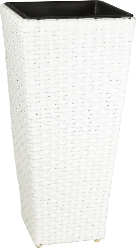 Gartenfreude 4000-1000-208 28 28 xcm Resin Wicker Planter Indoor and Outdoor Use Watertight Plastic Insert - White Finish