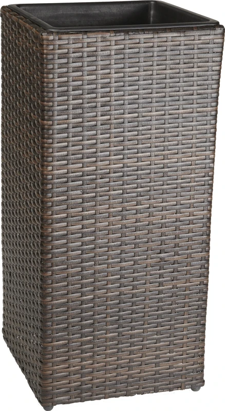 Gartenfreude 4000-1040-022 28 28 xcm Resin Wicker Planter Bicolour Indoor and Outdoor Use Watertight Plastic Insert - Brown Finish