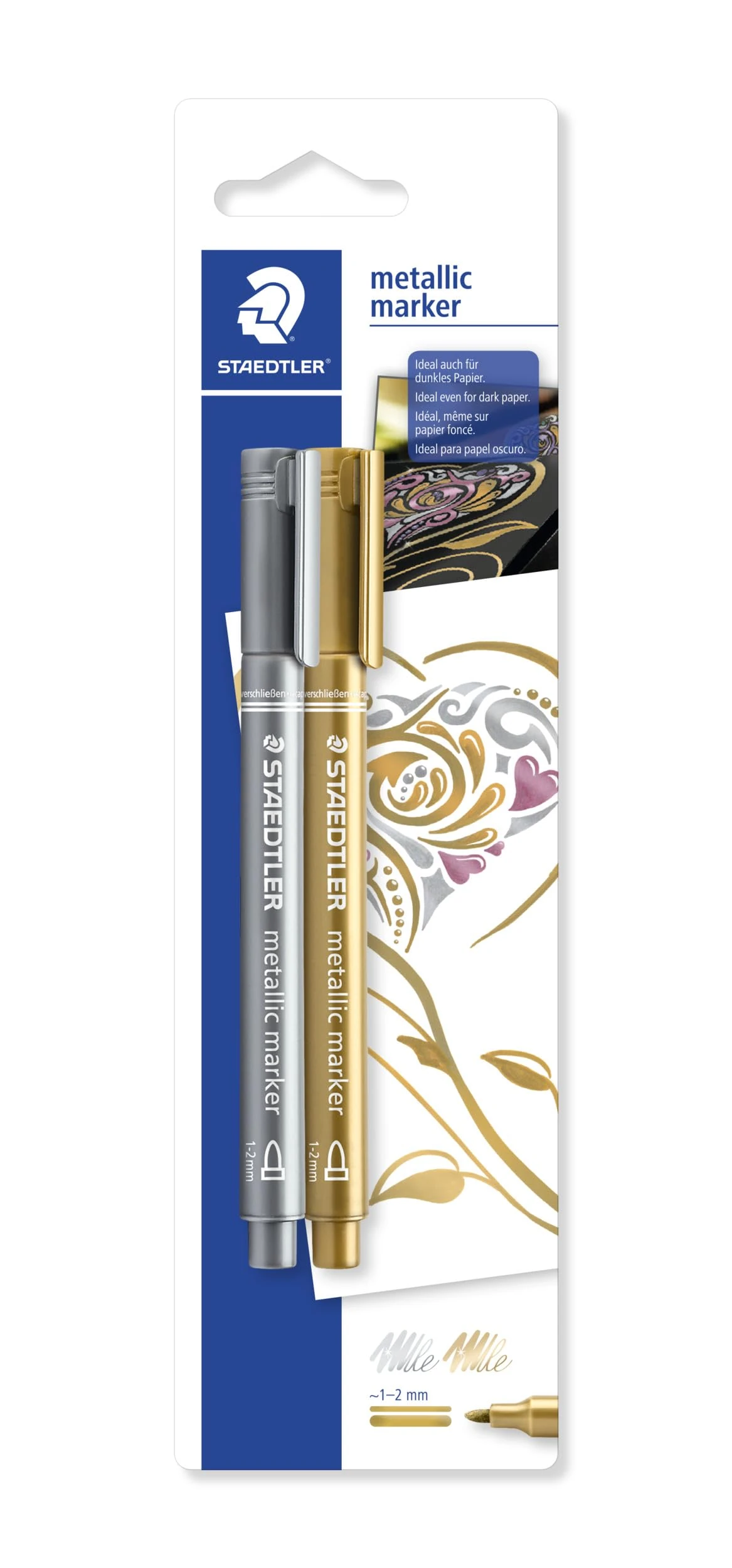 STAEDTLER 8323-S BK2 Metallic Marker Pens - Gold/Silver (Pack of 2)