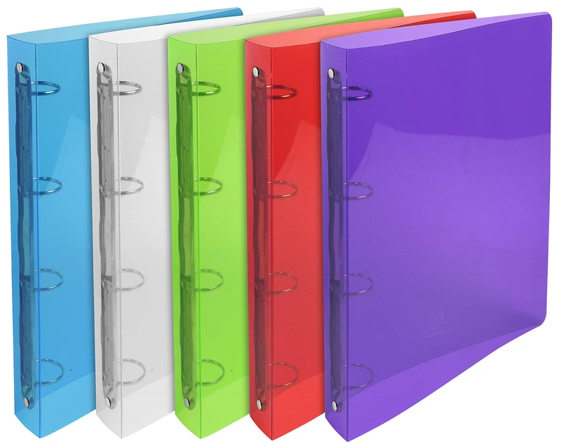 Exacompta - Ref 51298E - PP Crystal Semi-Rigid Binder - 32 x 26.8cm in Size, Suitable for Storing A4 Doucments, Transparent Polypropylene, 4 Rings, 40mm Spine - Assorted Colours (Pack 20)