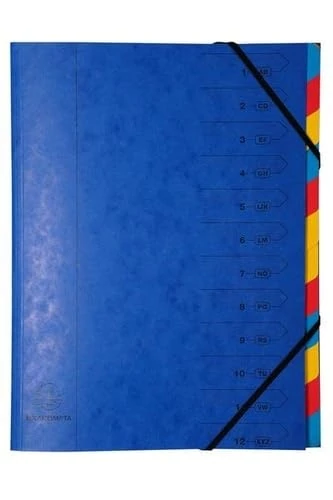Exacompta - Ref 54120E - Stapled Spine Multipart File - 245 x 320mm in Size, Suitable for Storing A4 Documents - 12 Tabbed Sections - Covers with Multicoloured Tabs (Pack of 8)