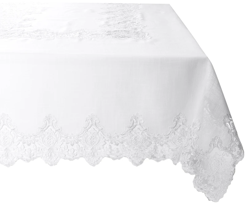 Imperial Embroidered Vintage Lace Design 70" X 105" Oblong/Rectangle Tablecloth in White