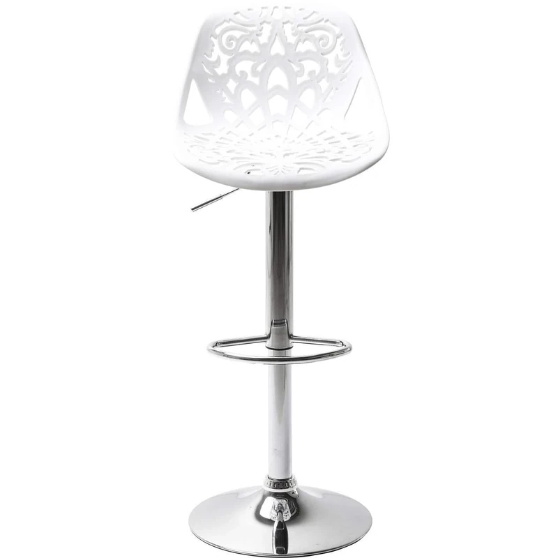 Kare Design Bar Stool Ornament, White, Foot Steel Chromed, Height Adjustable, Rotatable, Counter Stool With Backrest and Footrest, Bar Stool for Home Kitchen, Dining Room 85x45x50cm (H/W/D) - Image 1
