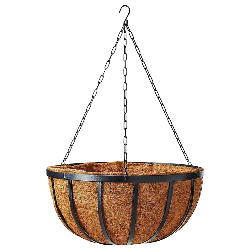 Arcadia Garden Products Round Planter, 16-Inch 1592 Solstice Series Coconut Hanging Basket, Black - Image 1