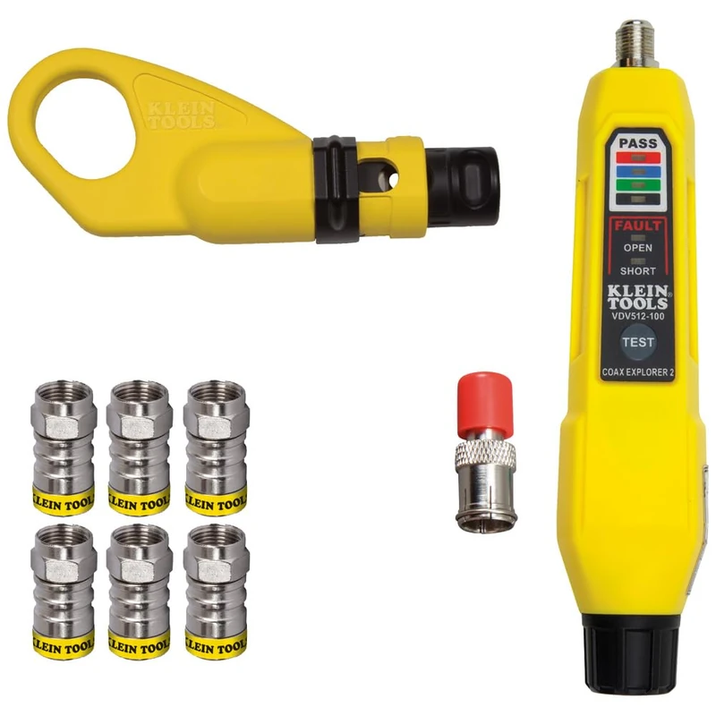 Klein Tools VDV002-820 Coax Push-On Connector VDV Kit, Includes The Tools Needed to Prepare, Connect and Test Coax Cables