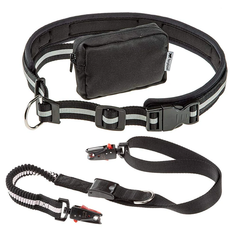Ferplast ERGOCOMFORT FREE TIME Dog Lead with Running KIT - Reflective - Anti-Shock Elastic Lead - MATIC Technology - Adjustable Belt & Storage Bag - 120 x 2.5 cm