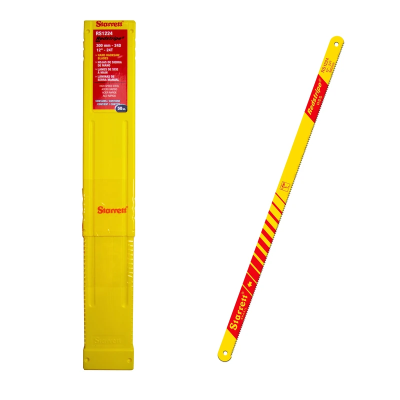 Starrett HSS Hand Hacksaw Blades - 50 Pack RS1224 Redstripe Solid High Speed Steel Straight Cut Hand Saw 300mm/12" 24 TPI Cutting Edge - For Metals, Stainless Steel, Pipes - Image 1