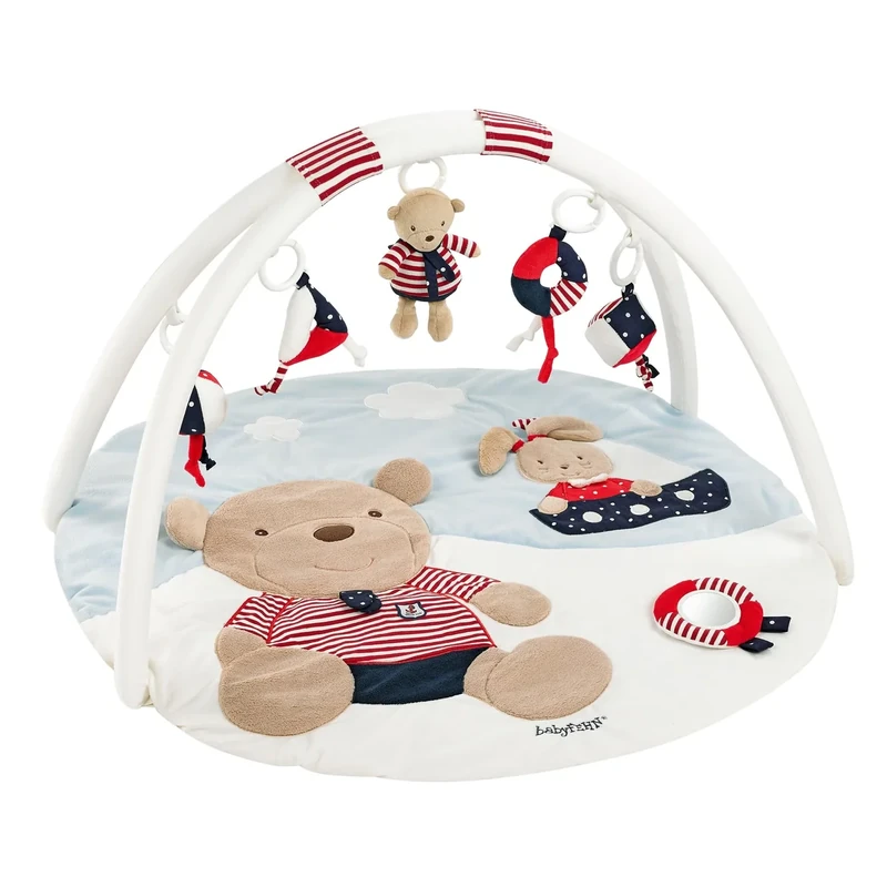 Fehn 078220 Teddy 3-D Activity Mat / Play Arch with 5 Removable Toys for Babies to Play with and Have Fun, from Newborns Upwards – Dimensions : Diameter 85 cm