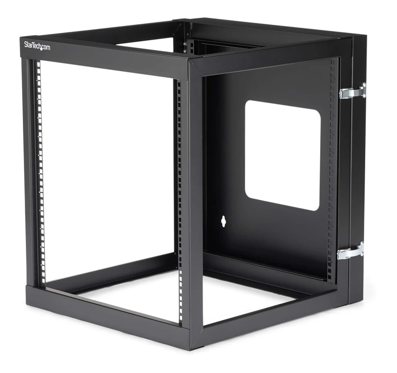 StarTech.com 4-Post 12U Hinged Wall-Mount Network Rack, 19" Open Frame Server Rack with 19.8in Mounting Depth, Wall Mount Swing Out Data Rack for IT / AV / Computer Equipment, TAA (RK1219WALLOH)
