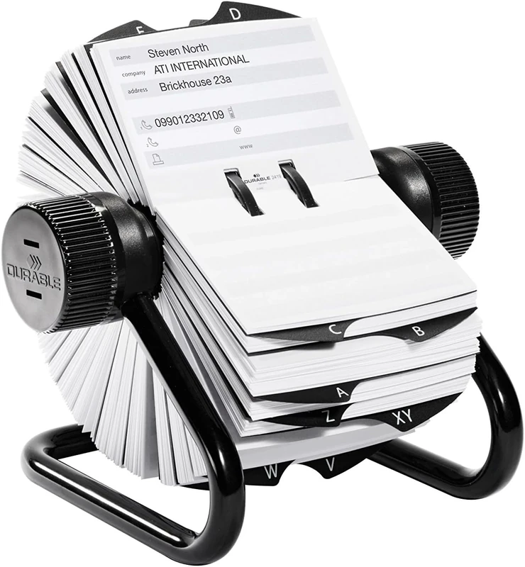 Durable Telinfex Rotary Address Card Holder - Includes 500 Cards - Includes 25 Tab A-Z Index - Made from Metal - Black