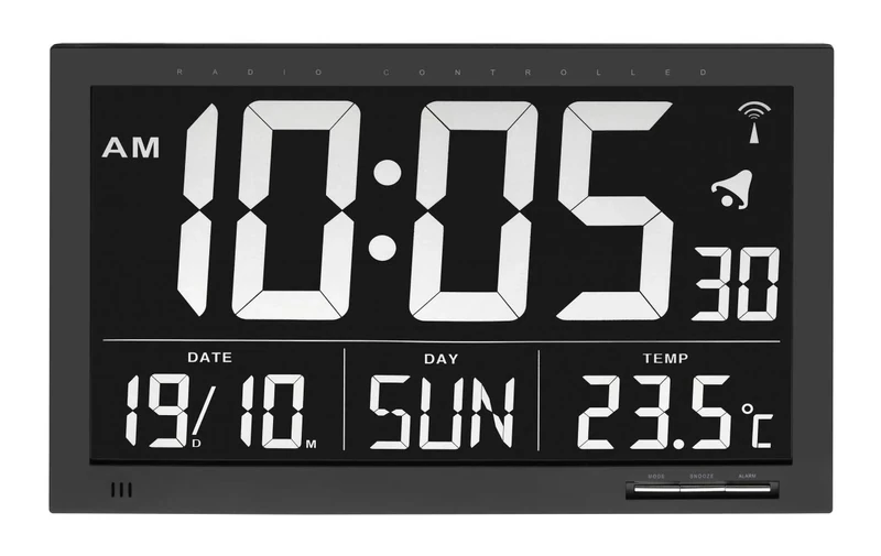 TFA Dostmann 60.4505 digital radio controlled Wall Clock Vesuv (black with batteries)