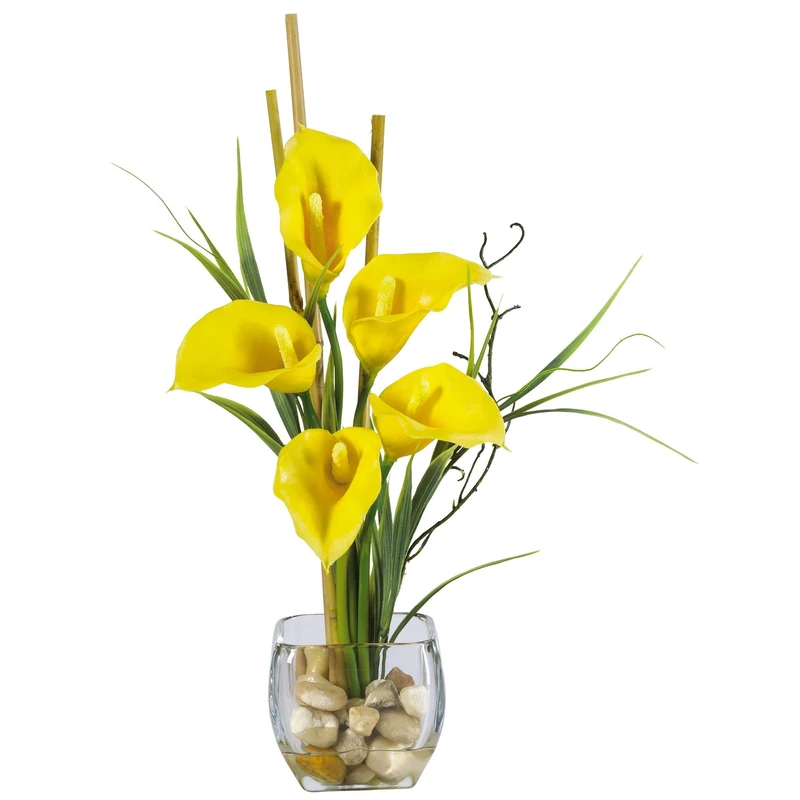 Nearly Natural 1118-YL Calla Lilly Liquid Illusion Silk Flower Arrangement, Yellow,6.75" x 6.75" x 22.5" - Image 1