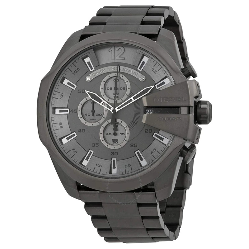 Diesel Watch for Men Mega Chief, Quartz Chronograph Movement, 59 mm Gunmetal Stainless Steel Case with a Stainless Steel Strap, DZ4282