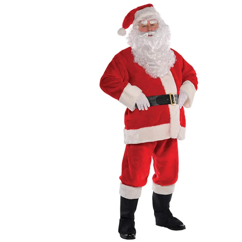 amscan Mens Deluxe Regal Plush Santa Claus Costume Father Christmas Suit Fancy Dress (Chest: 38" - 40"), Red