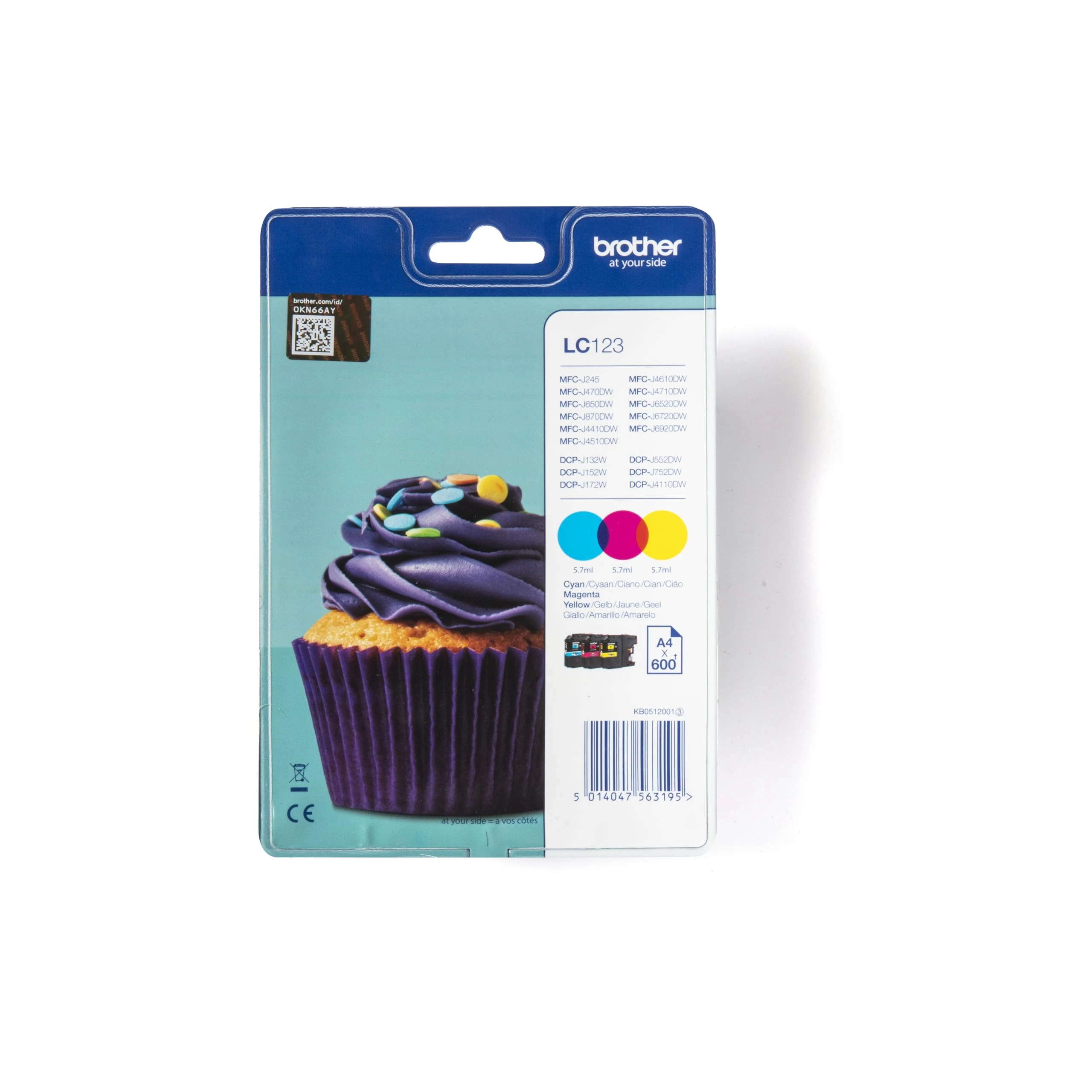 Brother LC-123C/LC-123M/LC-123Y Inkjet Cartridges, Cyan/Magenta/Yellow, Multi-Pack, High Yield, Includes 3 x Inkjet Cartridges, Brother Genuine Supplies