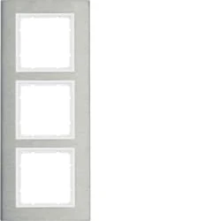 Hager B7 Frame with 3 Vertical Sections Stainless Steel Matt Polar White