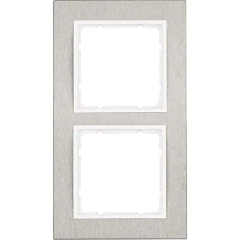Hager B7 – Frame 2 Pieces Horizontal Polar White, Matt Stainless Steel