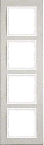 Hager B7 - Frame 4 Elements Horizontal Stainless Steel White Matte Polar