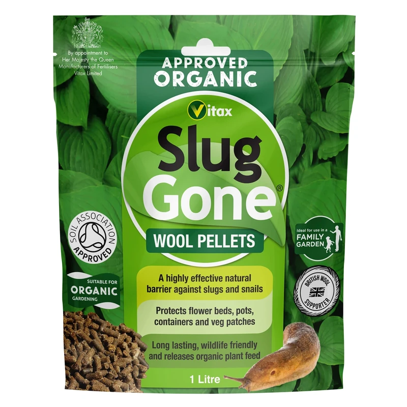 Vitax Slug Gone Wool Pellets, Natural, Organic Barrier To Protect Borders, Pots & Containers From Slugs And Snails, Long Lasting - 1L