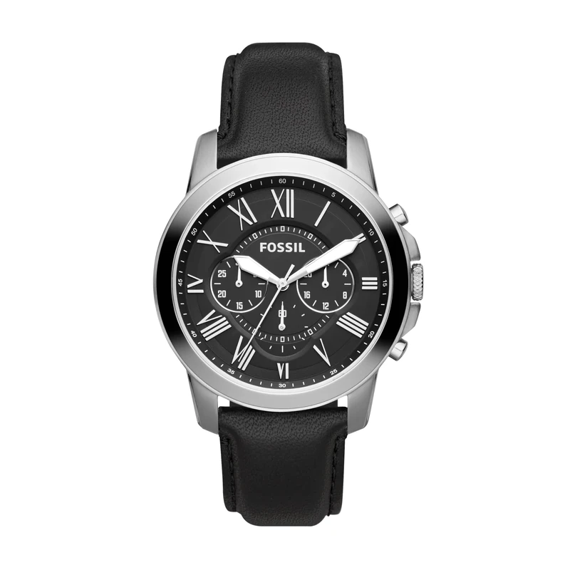 FOSSIL Grant Men's Quartz Watch with Black Dial and Black Leather Strap FS4812 - Image 1