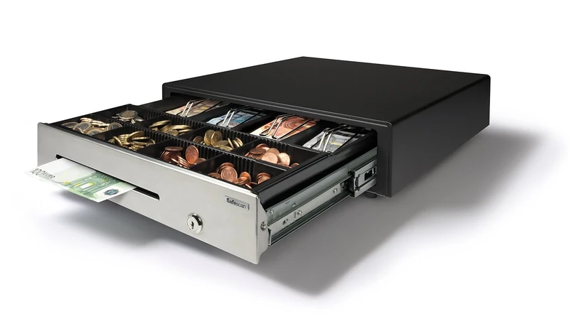 Safescan HD-4141S Heavy-Duty Cash Drawer that Safely Stores Your Cash - Till Drawer with 4 Note and 8 Coin Slots - Cash Till with RJ-12 Connection - Robust Cash Register Drawer of 41 X 41.5 X 11.5 cm
