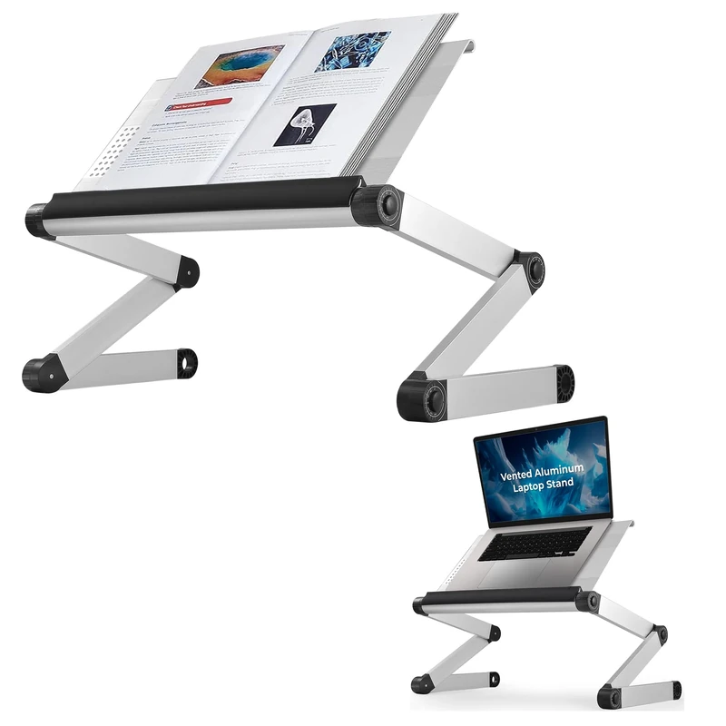 Adjustable Book Holder and Laptop Stand - Portable Aluminum Stand for Textbooks, Cookbooks, Recipe Books, and Tablets